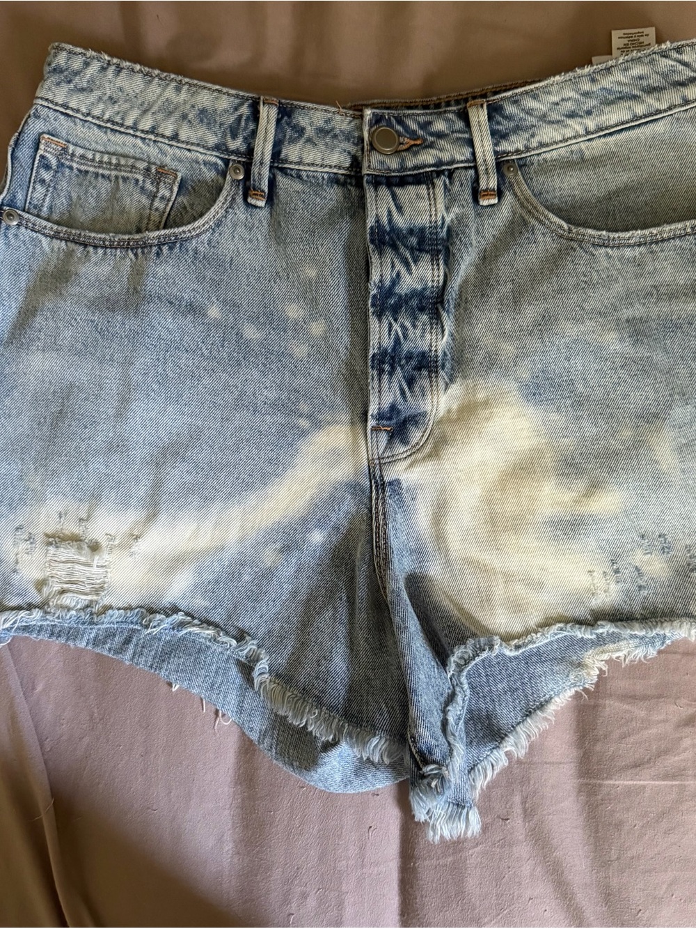 Good American Light Blue Bleached Distressed Jean Shorts